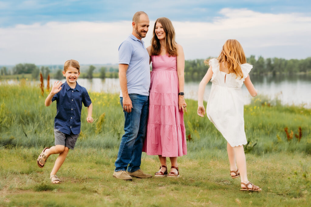 Scenic family session overlooking a lake in Colorado